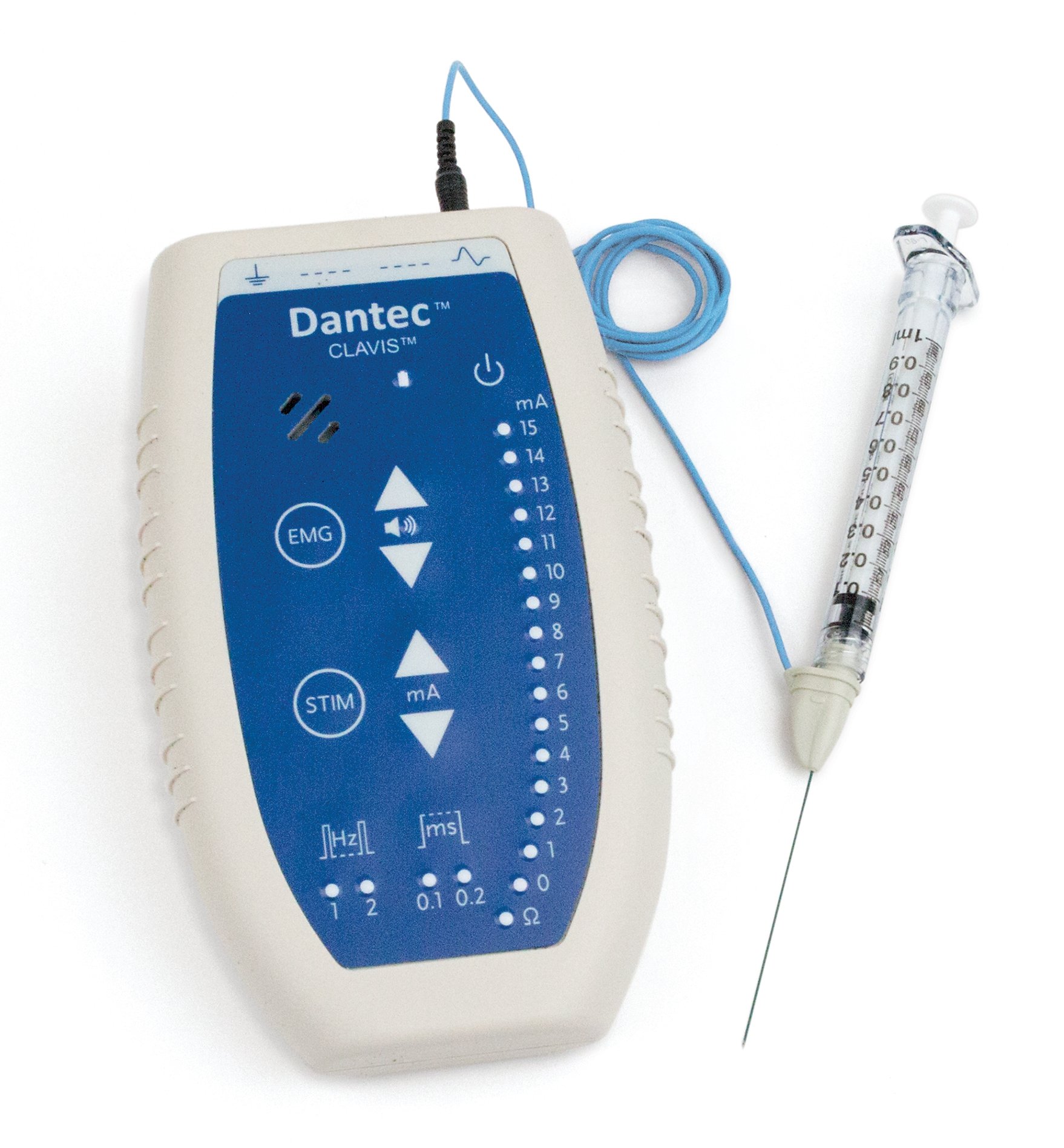 Det viste EMG-apparat er en lille mobil enhed, der kobles til kanylen, når man skal give medicin i musklen. Med nålespidsen kan man måle aktiviteten i musklen, så medicinen placeres det rigtige sted.